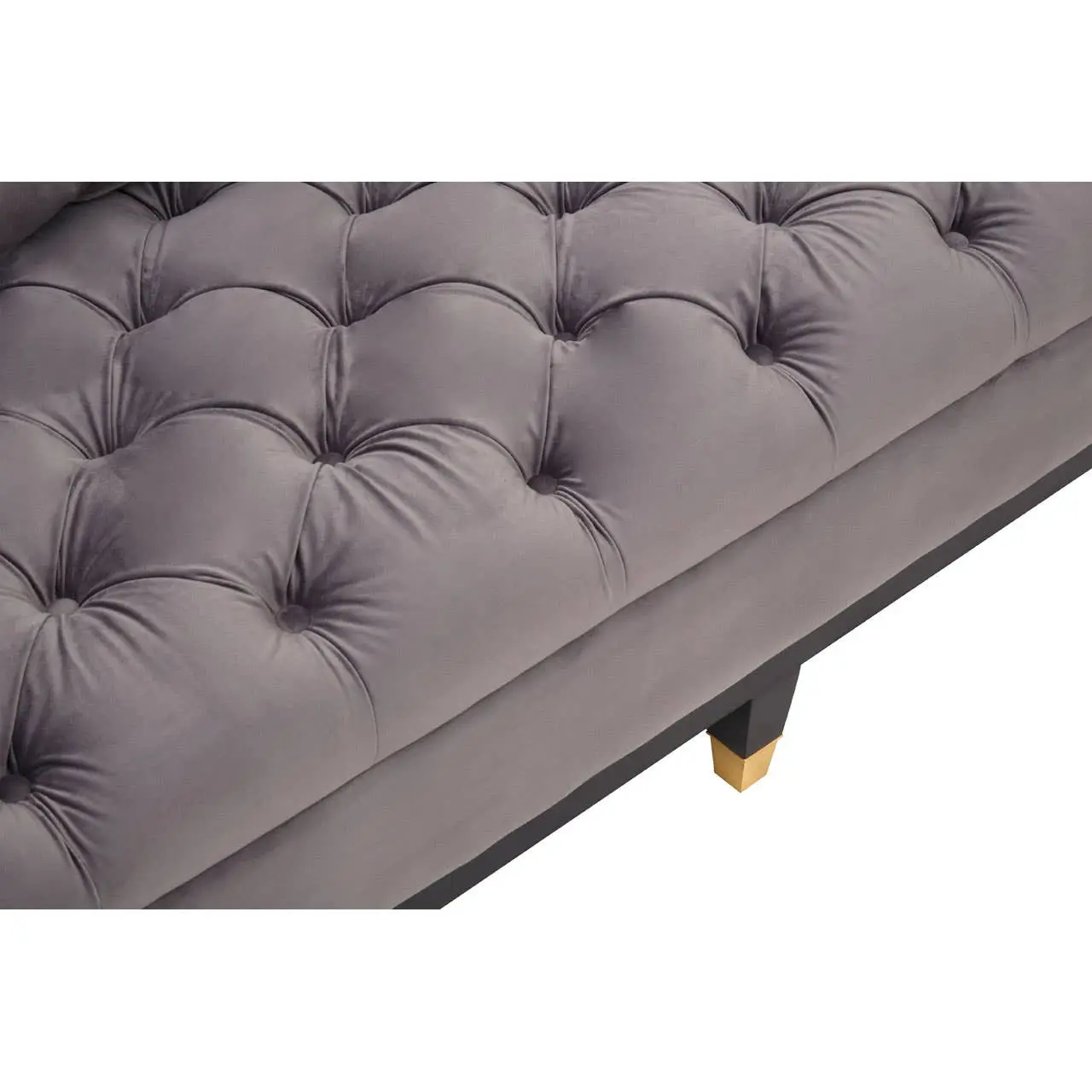Sirella 3 Seat Pirate Grey Fabric Sofa – Deep Button Tufting & Gold Legs - Image 10