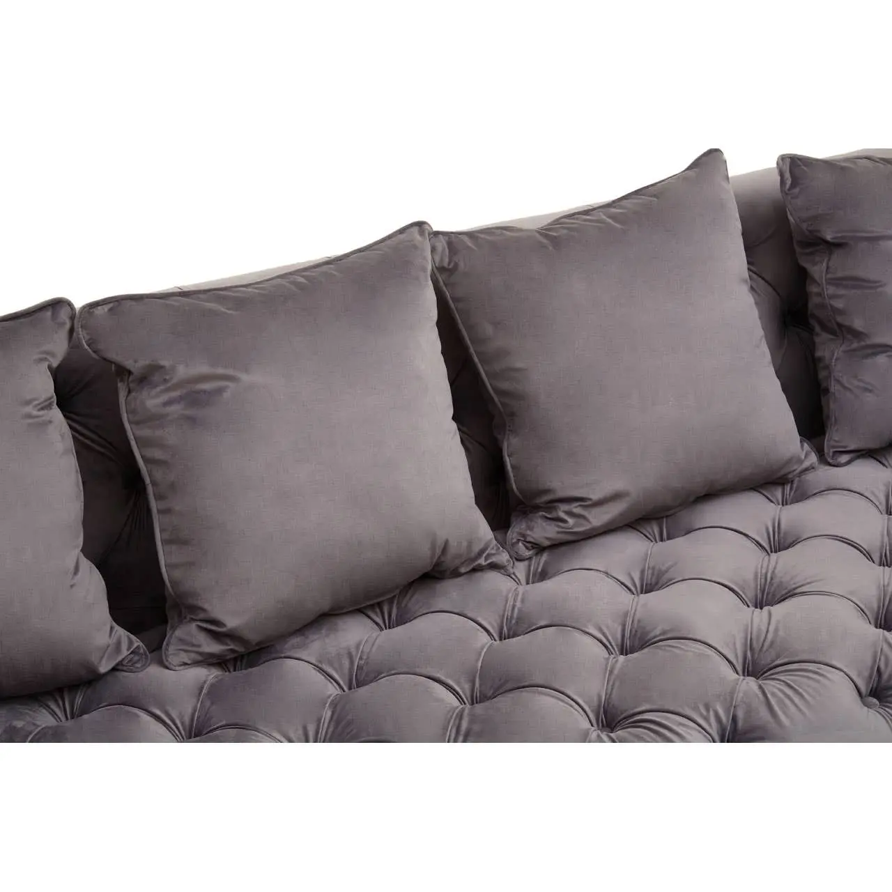 Sirella 3 Seat Pirate Grey Fabric Sofa – Deep Button Tufting & Gold Legs - Image 12