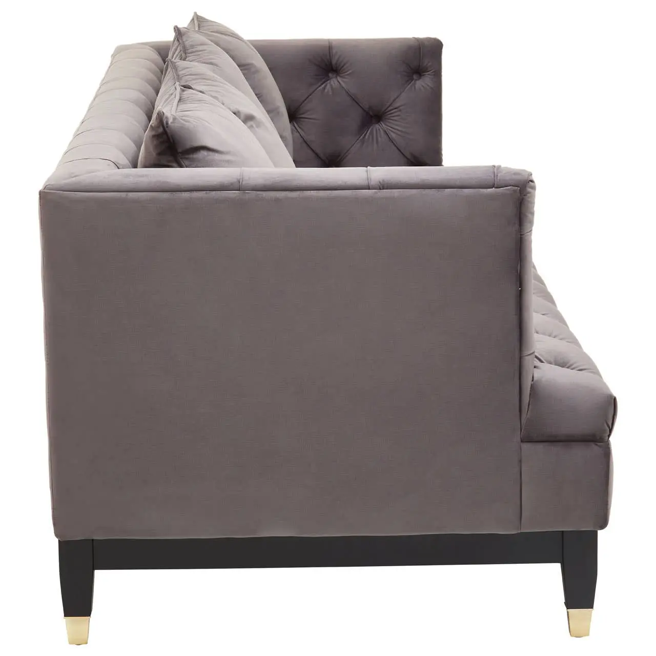 Sirella 3 Seat Pirate Grey Fabric Sofa – Deep Button Tufting & Gold Legs - Image 3