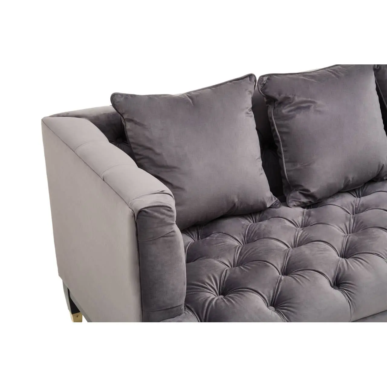 Sirella 3 Seat Pirate Grey Fabric Sofa – Deep Button Tufting & Gold Legs - Image 6