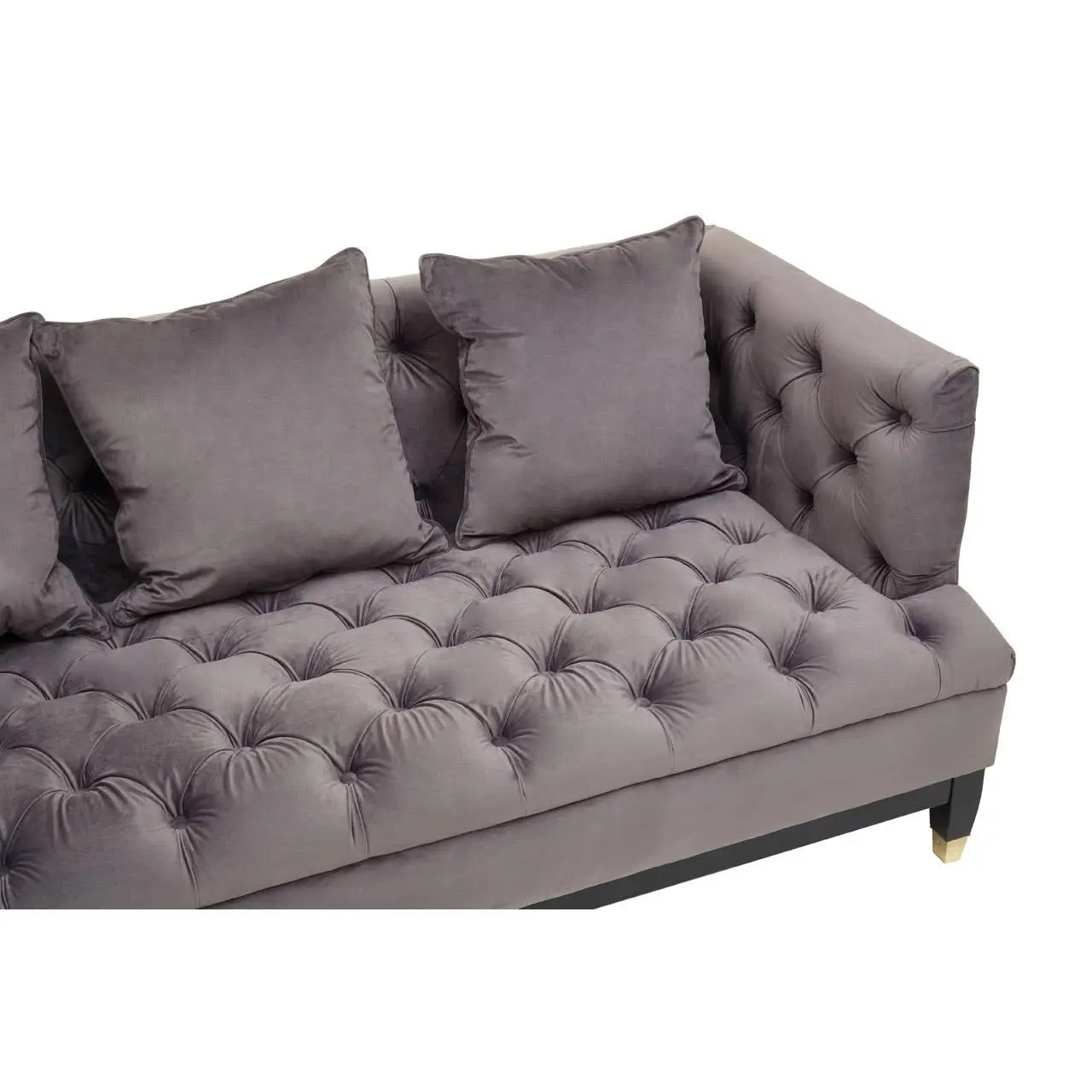 Sirella 3 Seat Pirate Grey Fabric Sofa – Deep Button Tufting & Gold Legs - Image 8