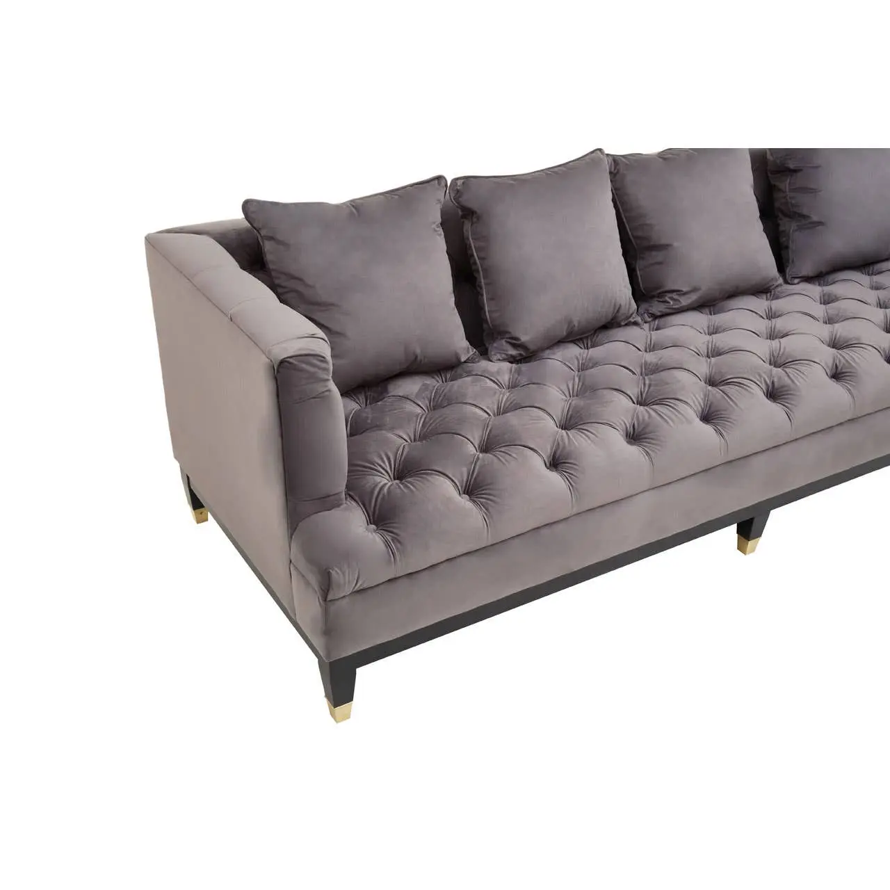 Sirella 3 Seat Pirate Grey Fabric Sofa – Deep Button Tufting & Gold Legs - Image 9