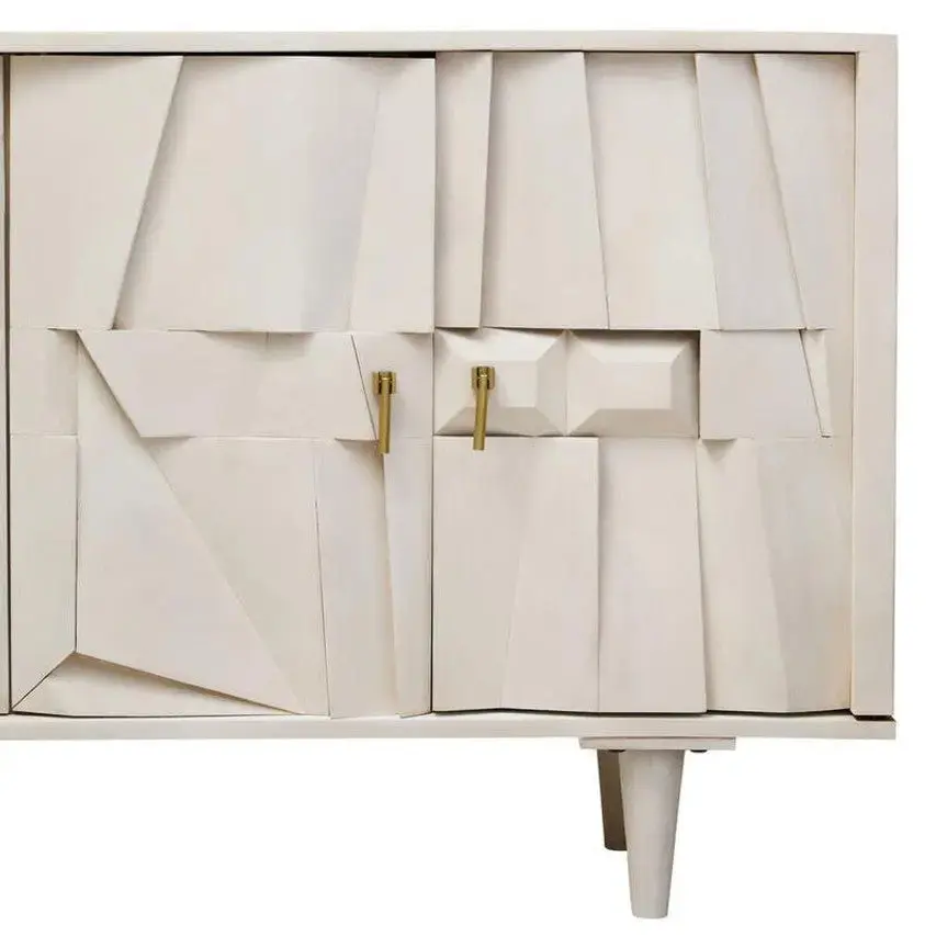Sitella Four Door Whitewash Mango Wood Abstract Sideboard - Image 12