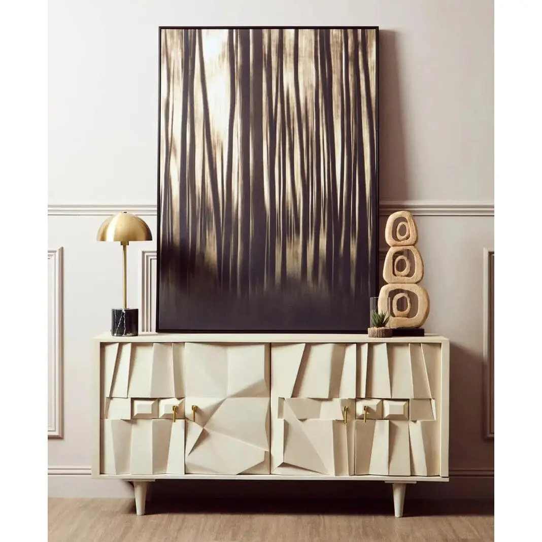 Sitella Four Door Whitewash Mango Wood Abstract Sideboard - Image 2