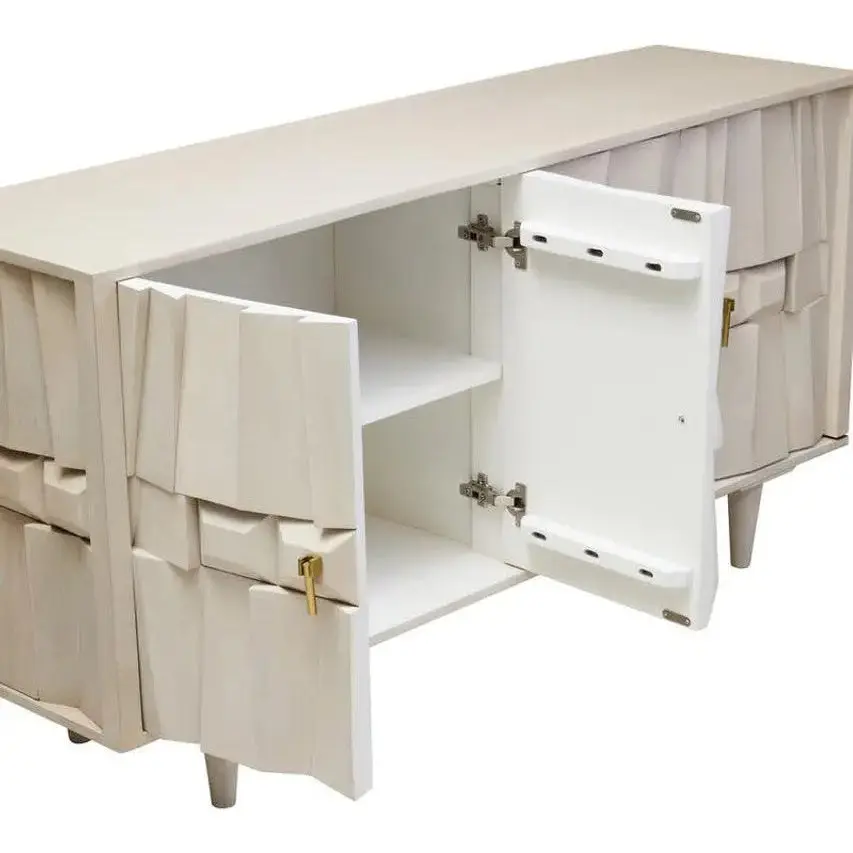 Sitella Four Door Whitewash Mango Wood Abstract Sideboard - Image 8