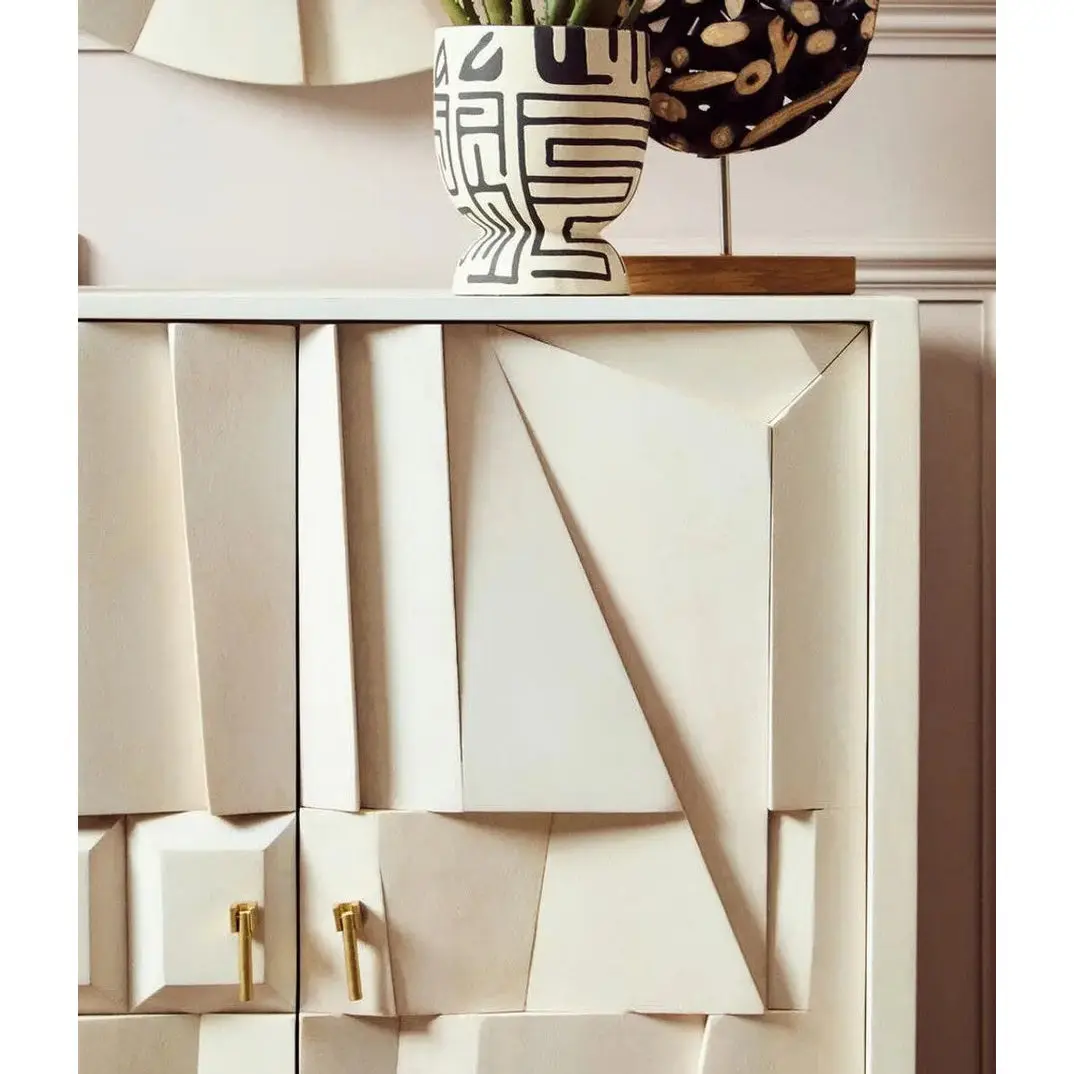 Sitella Two Door Whitewash Mango Wood Abstract Cabinet - Image 3
