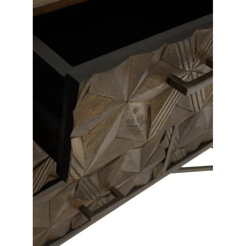 Solana Brown Mango Wood Sideboard with Geometric Floral Pattern - Image 29