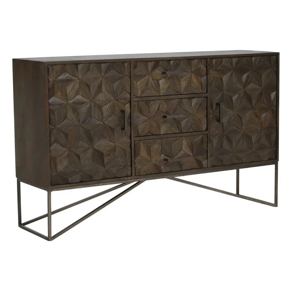 Solana Brown Mango Wood Sideboard with Geometric Floral Pattern - Image 37