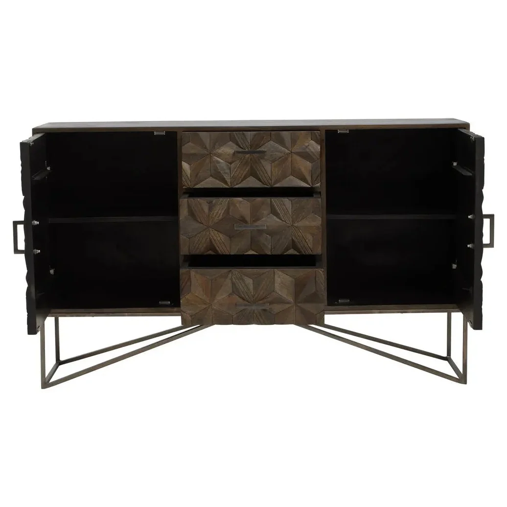 Solana Brown Mango Wood Sideboard with Geometric Floral Pattern - Image 38