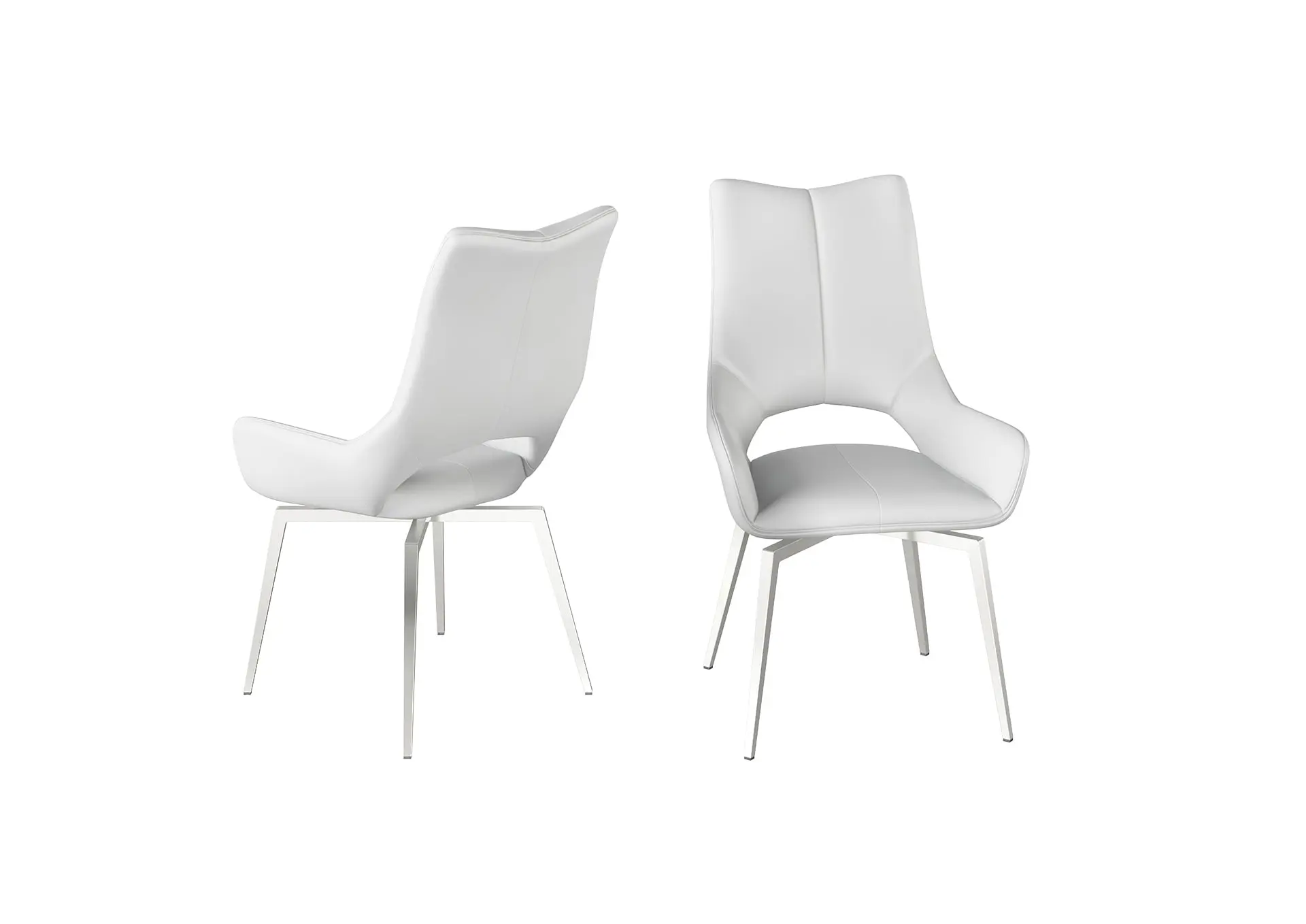 Spinara Set of 2 Swivel Leather Dining Chairs – Faux Leather & Stainless Steel - Image 3