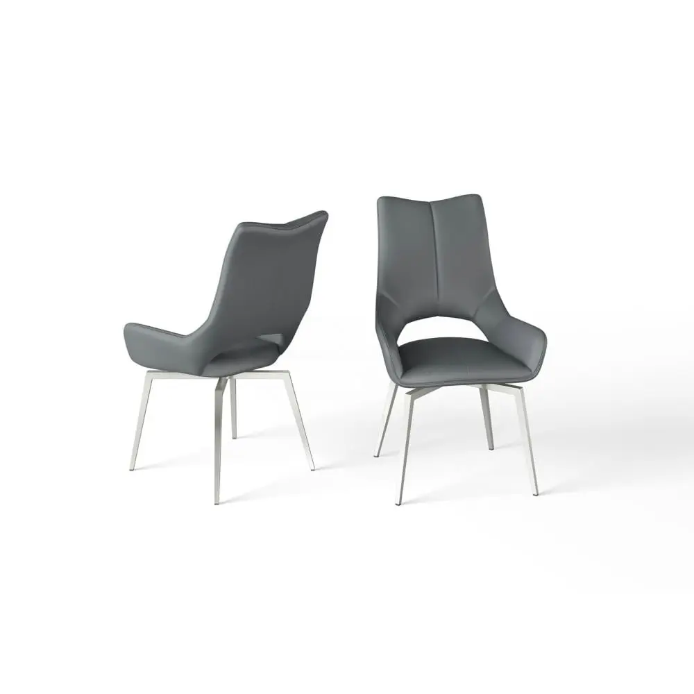 Spinara Set of 2 Swivel Leather Dining Chairs – Faux Leather & Stainless Steel - Image 4