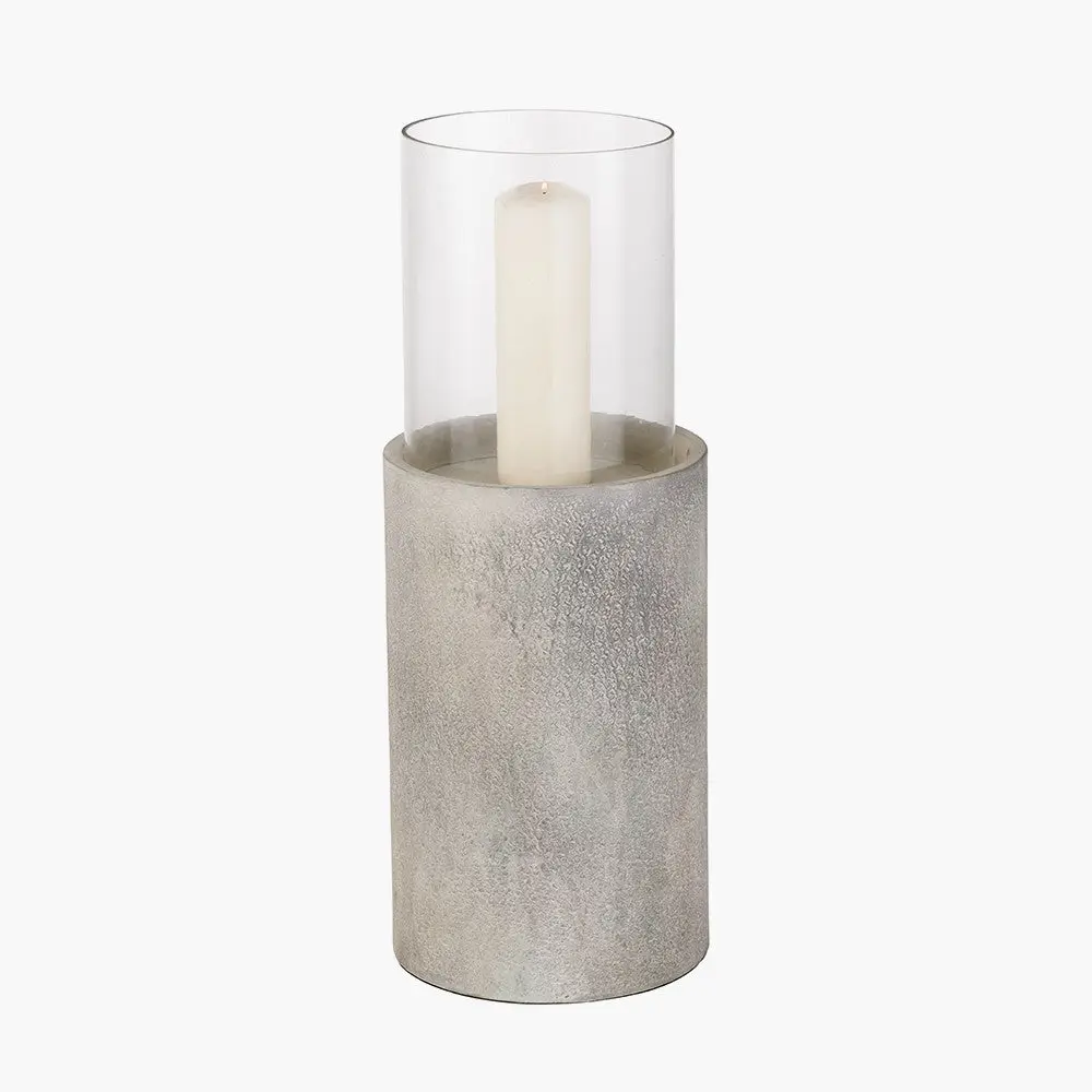 Large Stone Grey Metal & Glass Hurricane Lantern – Pillar Candle Holder - Image 4