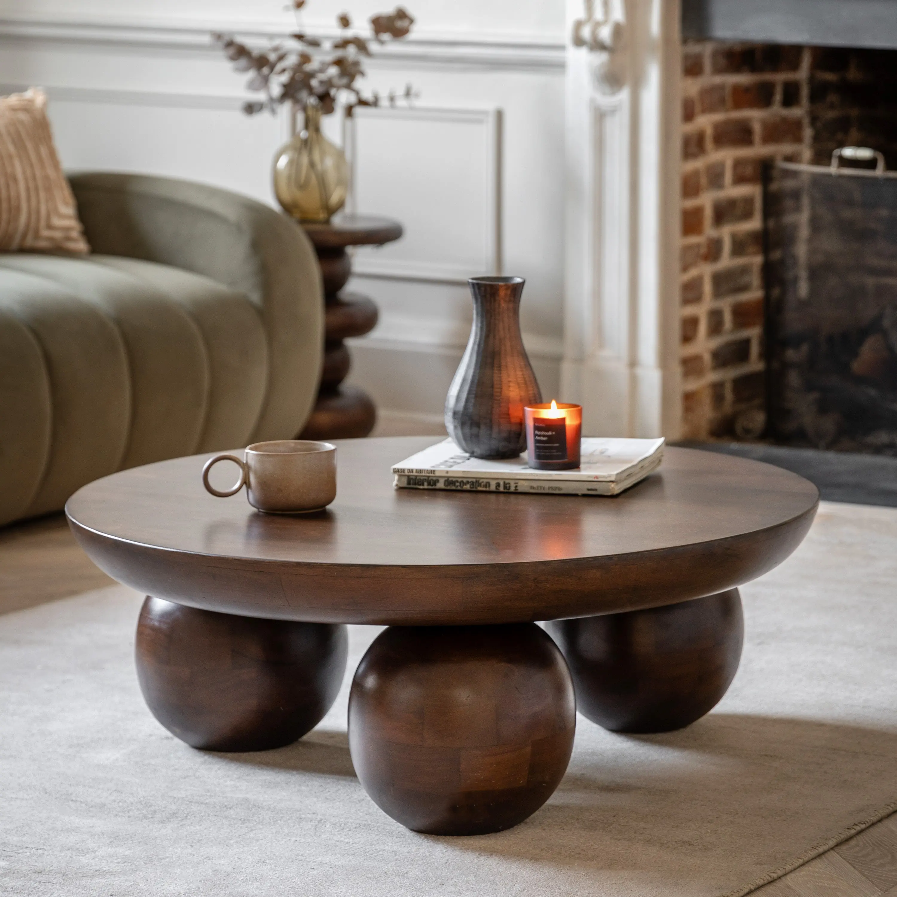 Suri Round Coffee Table in Dark Wood - Image 3