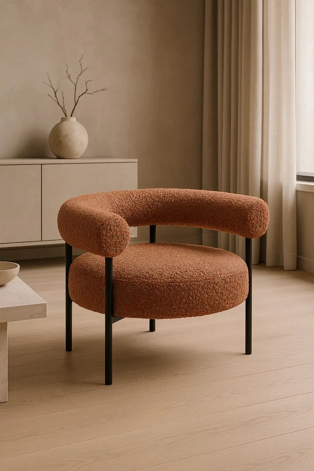 Twenty10 Design Eclipse Occasional Chair in Burnt Orange Boucle - Image 2