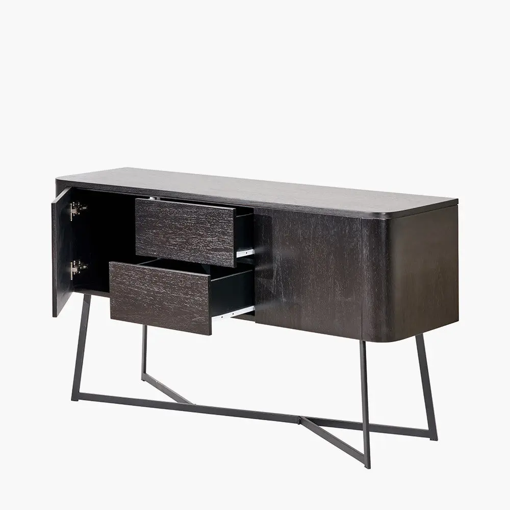 Ukiah Black Ash Veneer and Black Metal 2 Door 2 Drawer Sideboard - Image 2