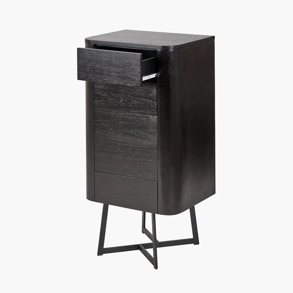 Ukiah Black Ash Veneer and Black Metal 5 Drawer Tall Unit - Image 5