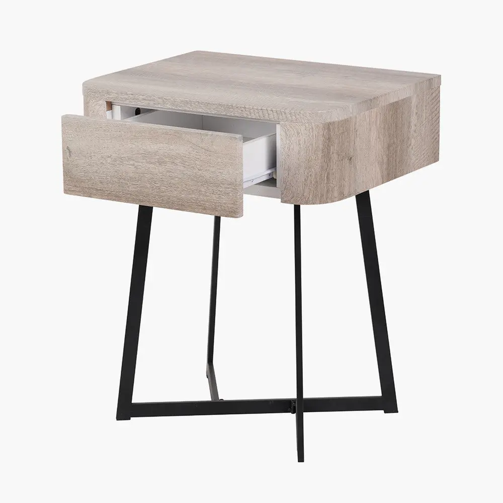Ukiah Grey Oak Veneer & Metal 1 Drawer Bedside Table – Modern Minimalist Unit - Image 3