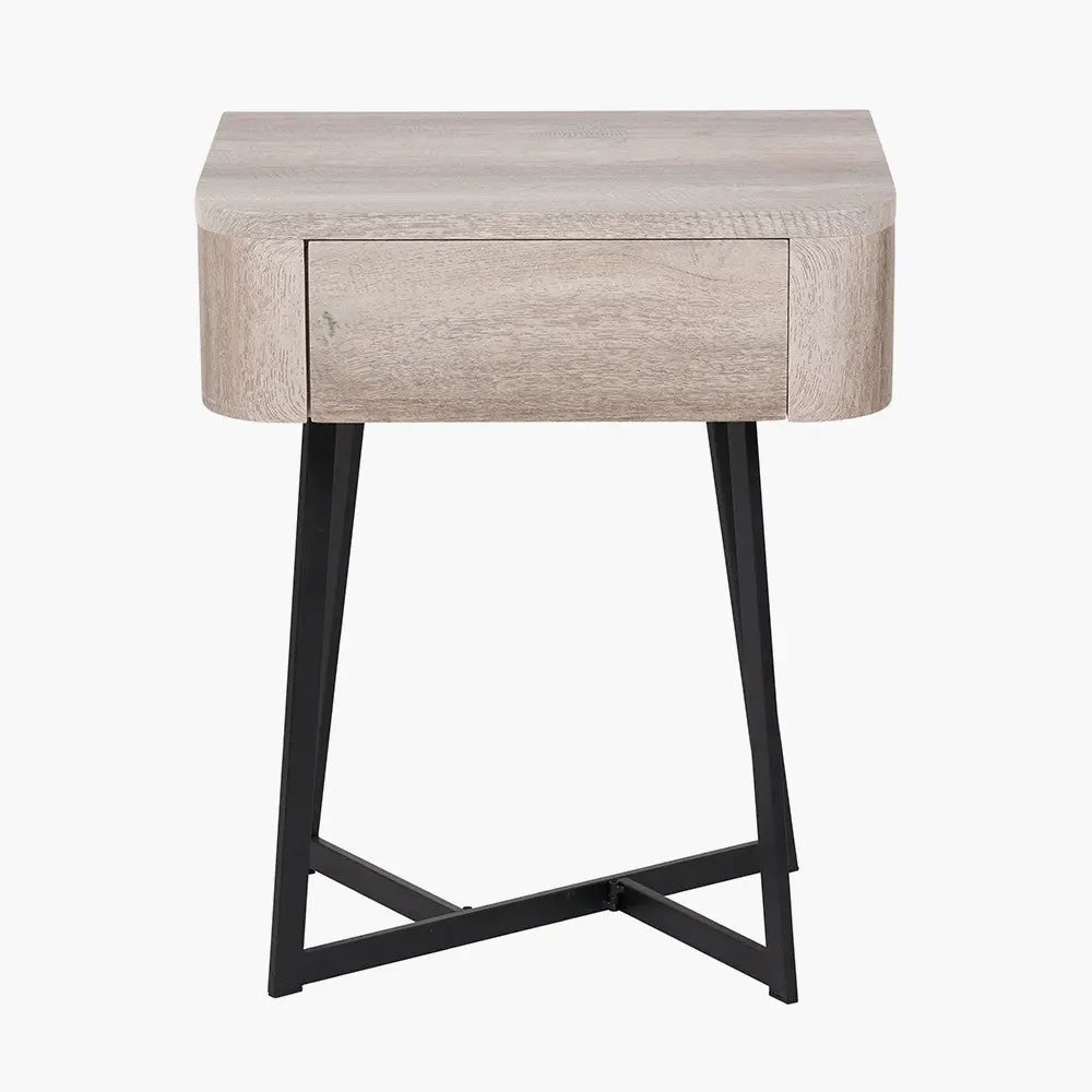 Ukiah Grey Oak Veneer & Metal 1 Drawer Bedside Table – Modern Minimalist Unit - Image 4