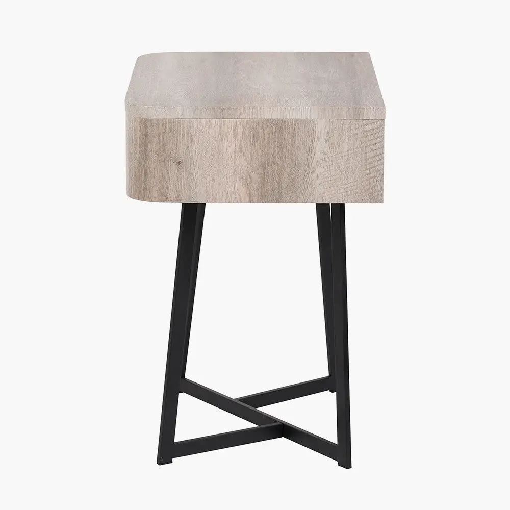 Ukiah Grey Oak Veneer & Metal 1 Drawer Bedside Table – Modern Minimalist Unit - Image 5