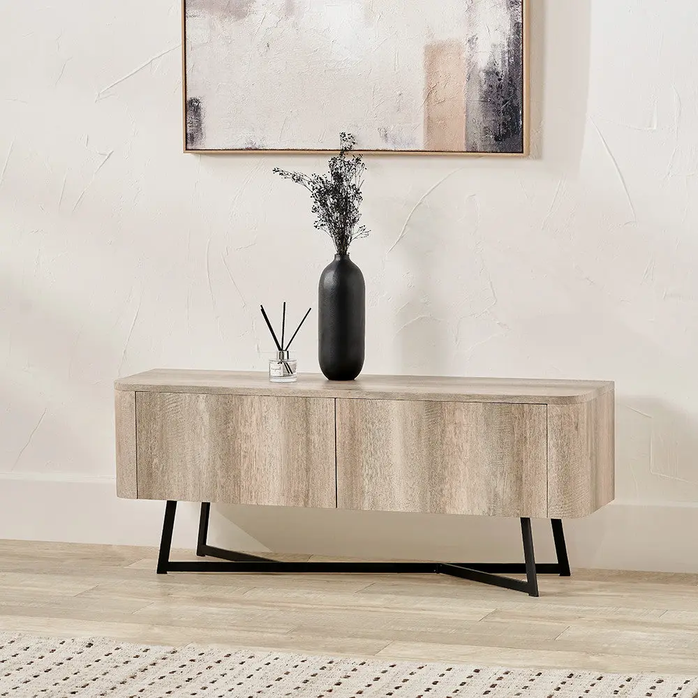 Ukiah Grey Oak Veneer and Black Metal 2 Door Low Unit