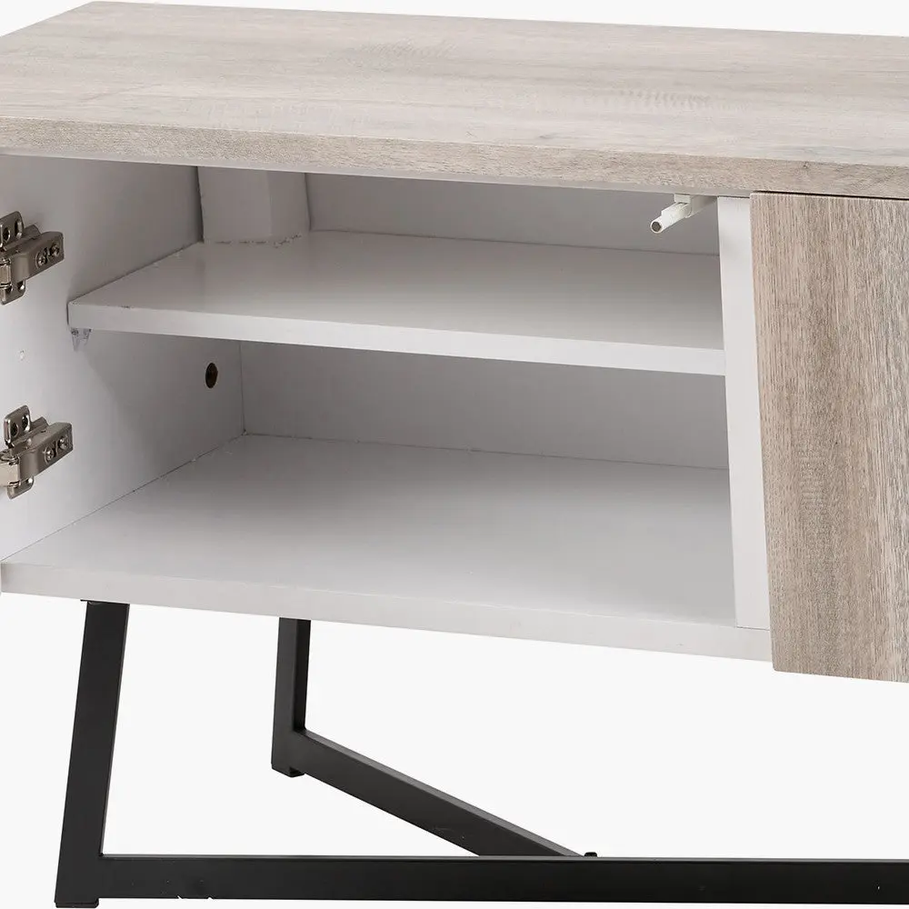Ukiah Grey Oak Veneer and Black Metal 2 Door Low Unit - Image 6