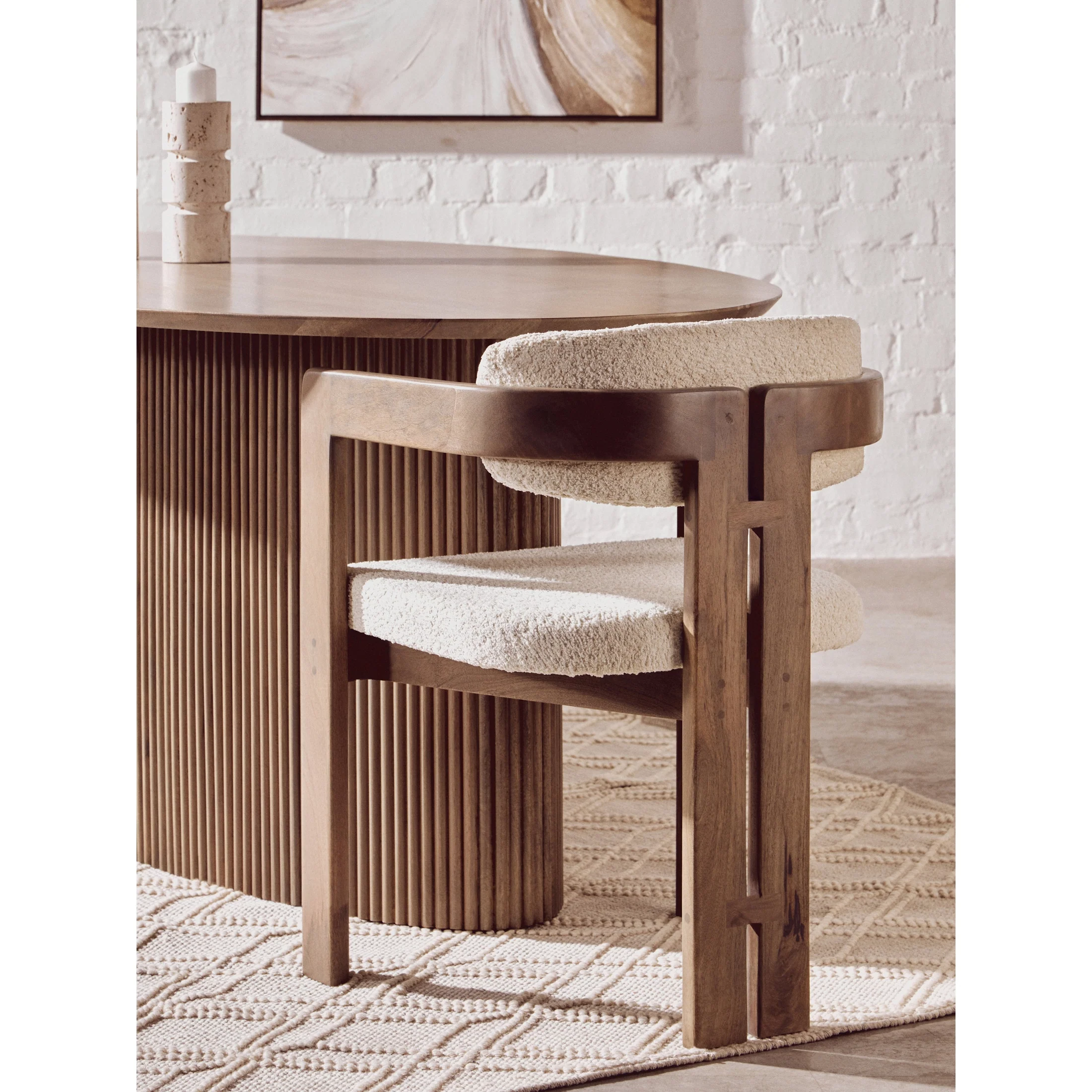 Varello Grey Mango Wood Dining Chair with Cream Upholstery - Image 7