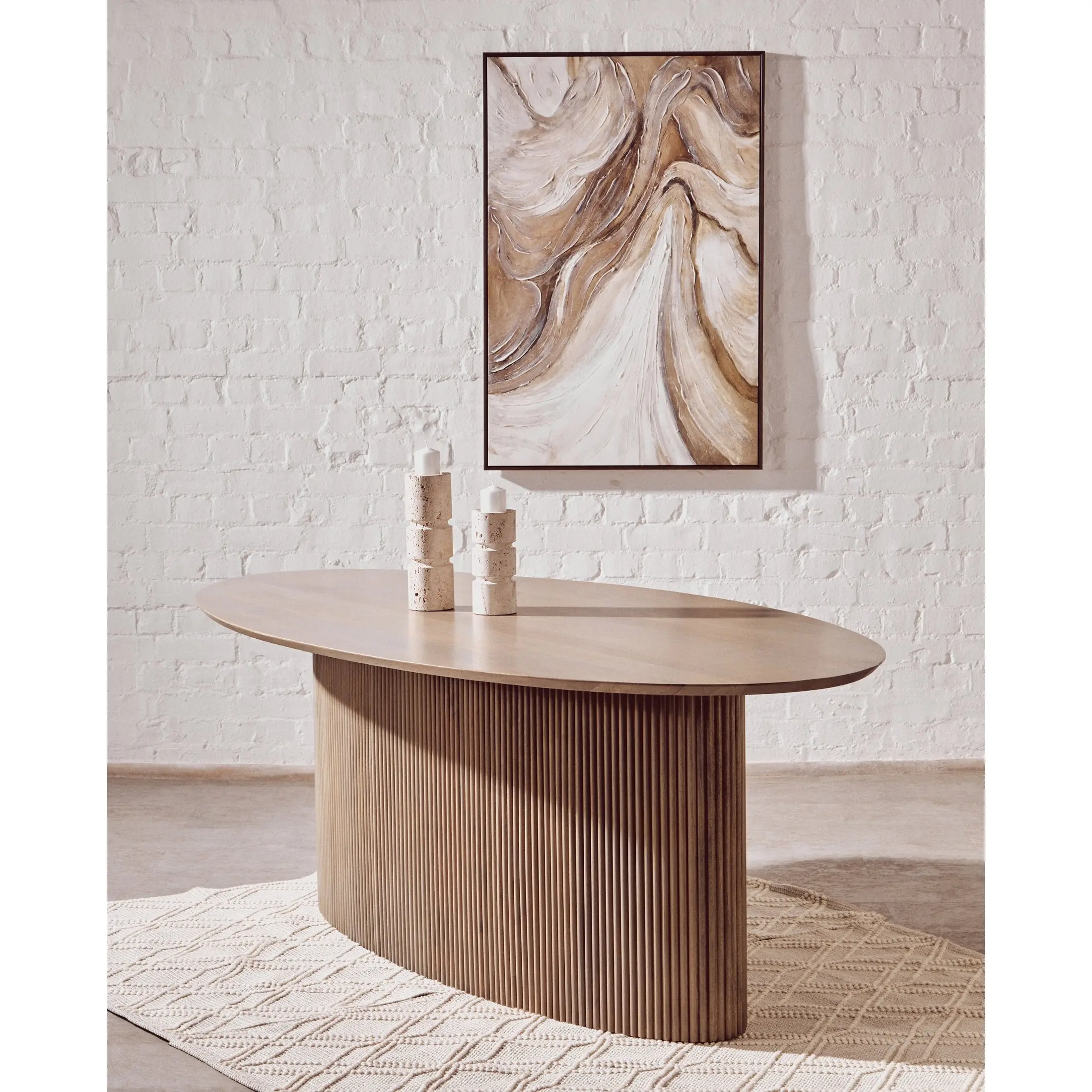 Varello Grey Mango Wood Oval Dining Table with Ridge Base - Image 2