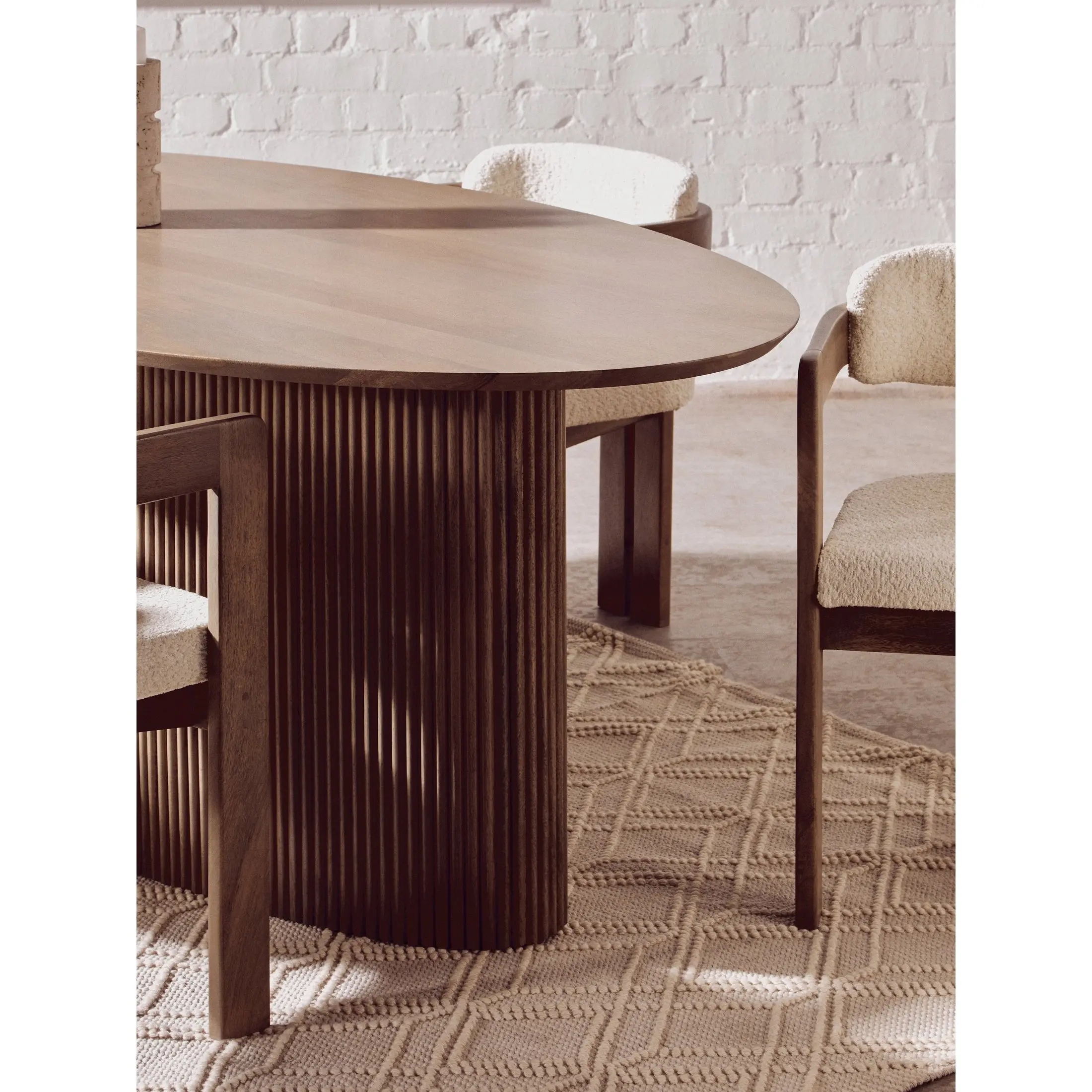 Varello Grey Mango Wood Oval Dining Table with Ridge Base - Image 6