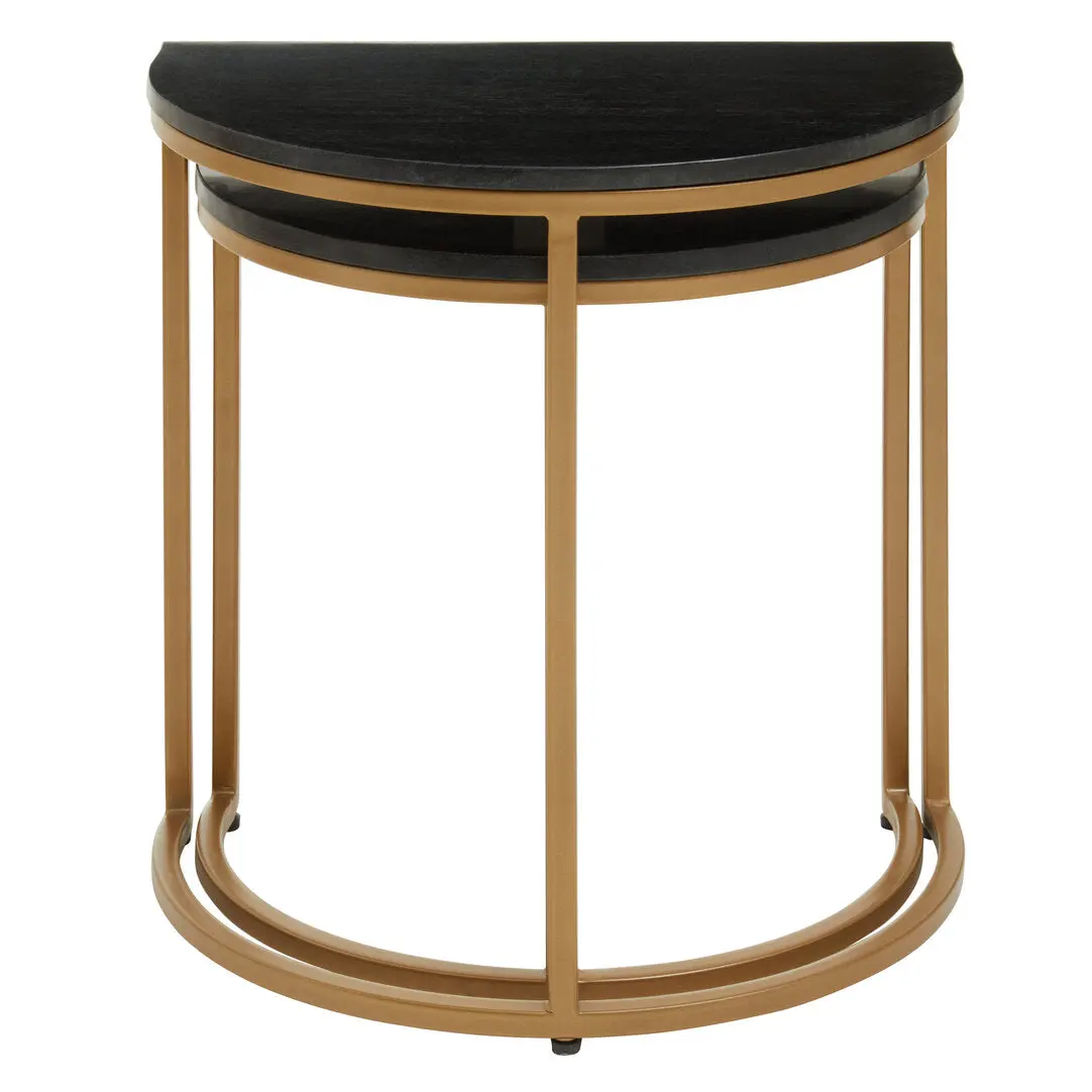 Vareno Nest Of Two Half Moon Black Marble Top Tables