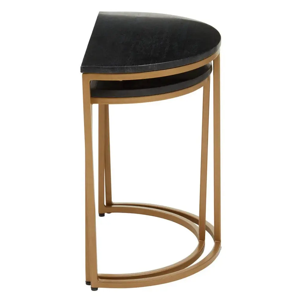 Vareno Nest Of Two Half Moon Black Marble Top Tables - Image 9