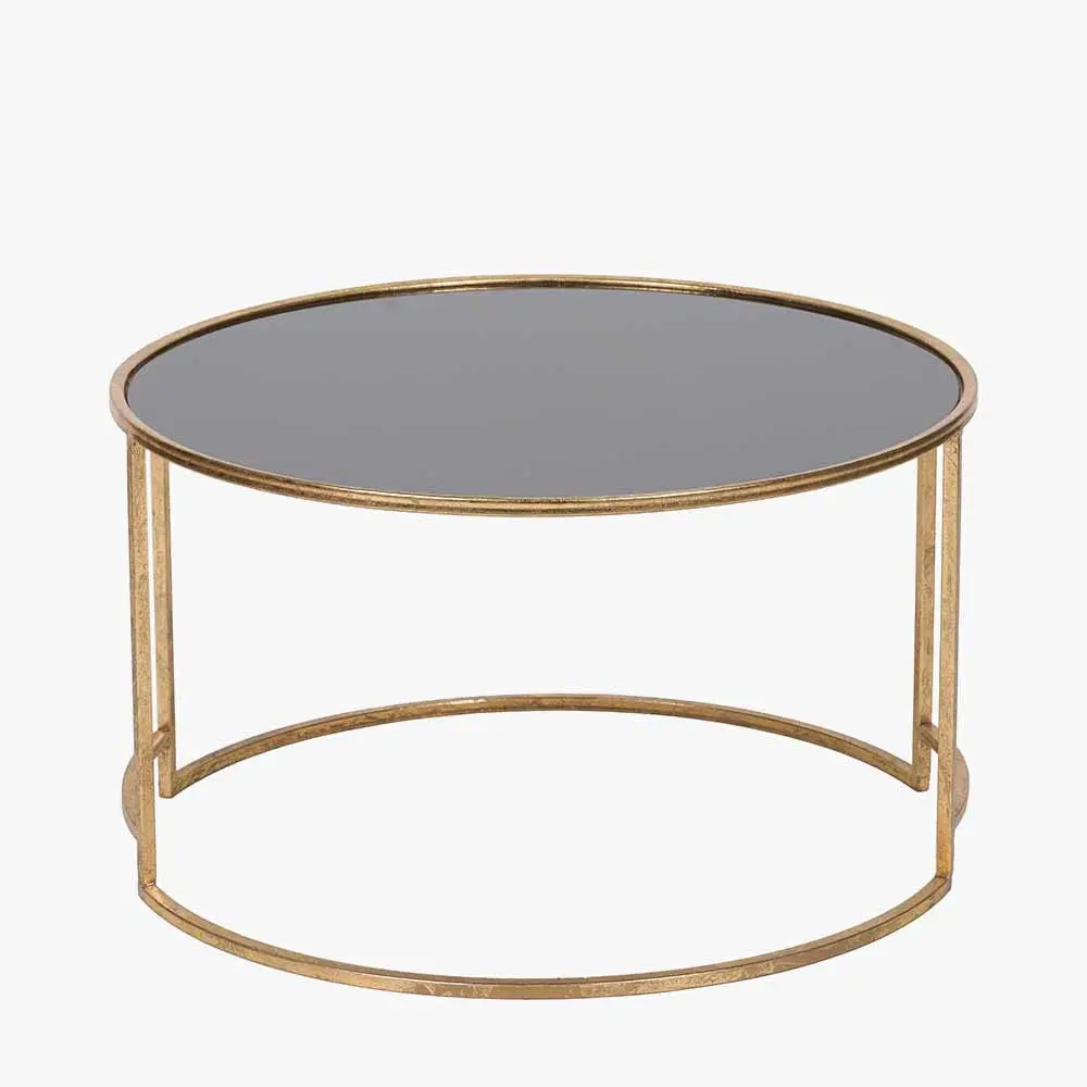 Veneziano Round Black Glass Coffee Table – Antique Gold Metal Frame - Image 3