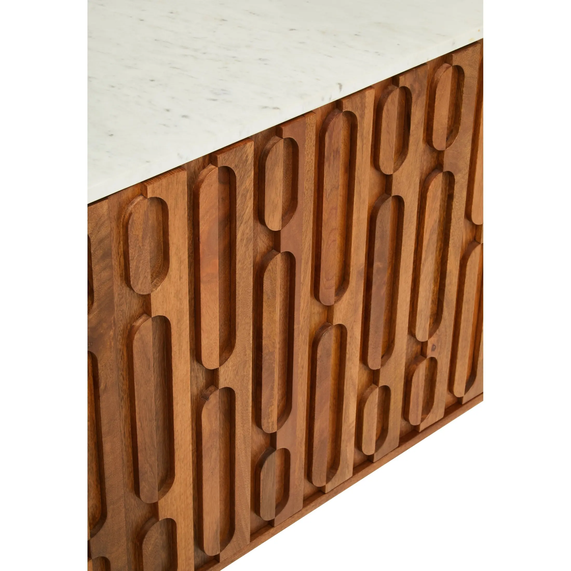 Vercino Mango Wood Sideboard with Marble Top & Carved Design - Image 15