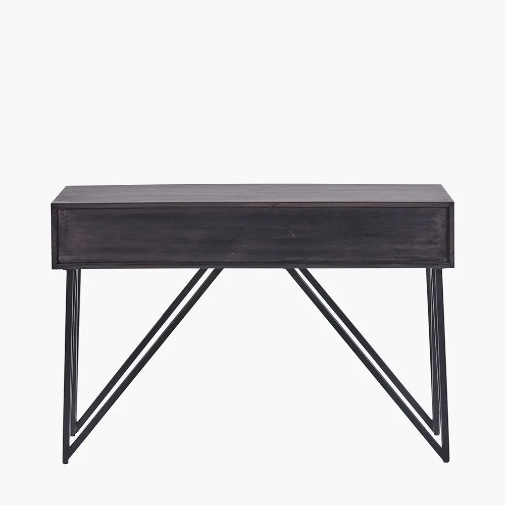 Verde Black Mango Wood Console Table – 2 Drawer Stone Veneer Design - Image 7