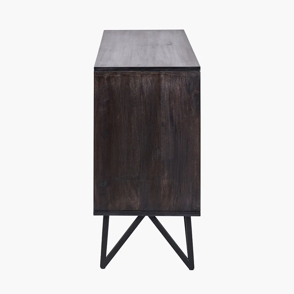 Verde Black Mango Wood & Stone Veneer 4 Door Sideboard – Modern Storage - Image 10