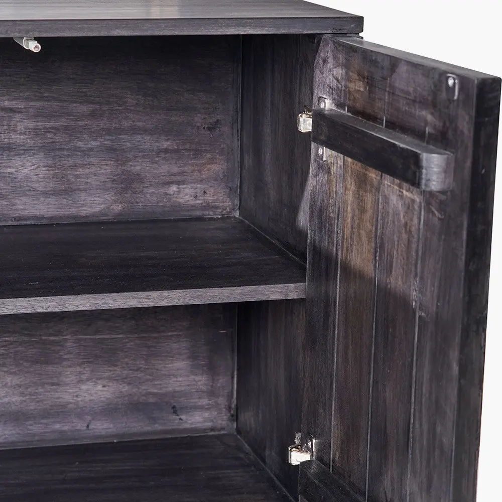 Verde Black Mango Wood & Stone Veneer 4 Door Sideboard – Modern Storage - Image 14