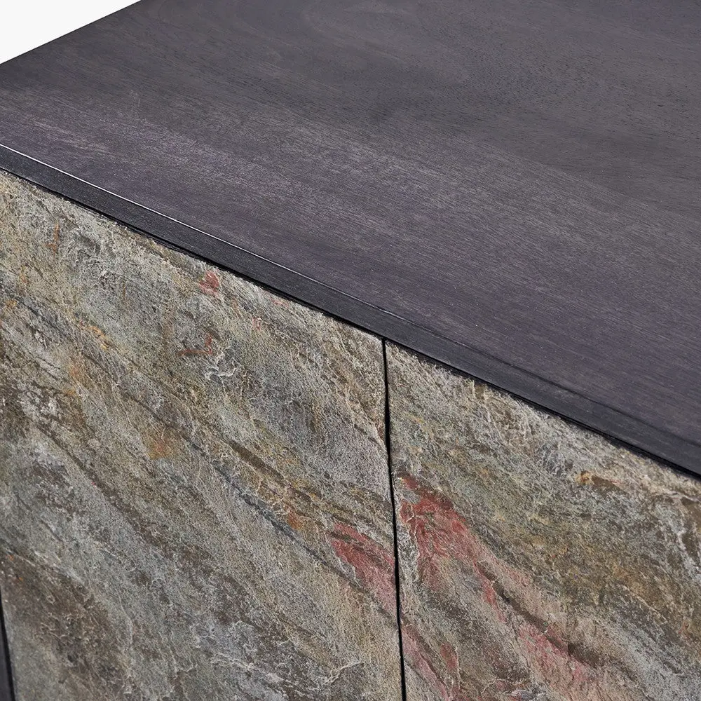Verde Black Mango Wood & Stone Veneer 4 Door Sideboard – Modern Storage - Image 15