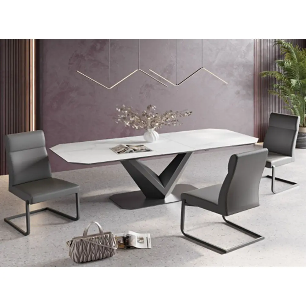 Vivenzi Matte White Ceramic 180-220cm Extending Dining Table - Image 8