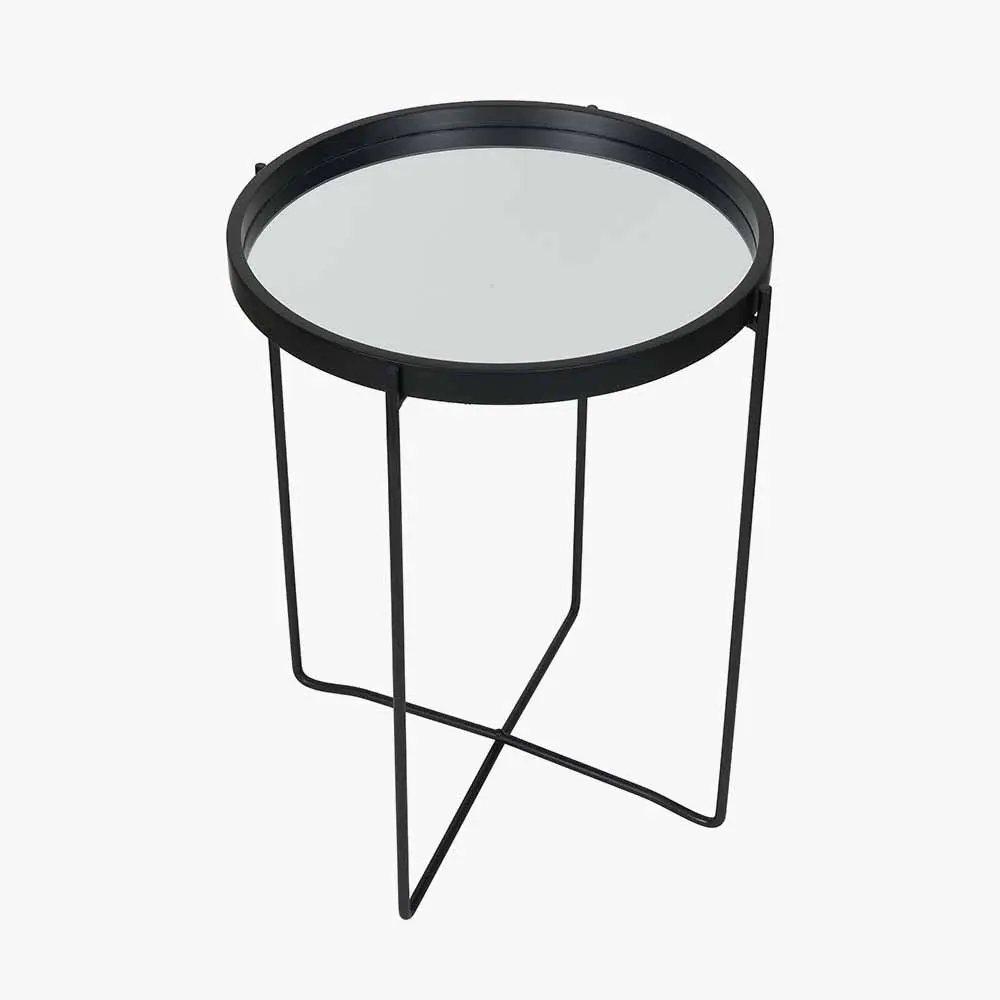 Voss Mirrored Glass and Black Wood Veneer Side Table - Image 3