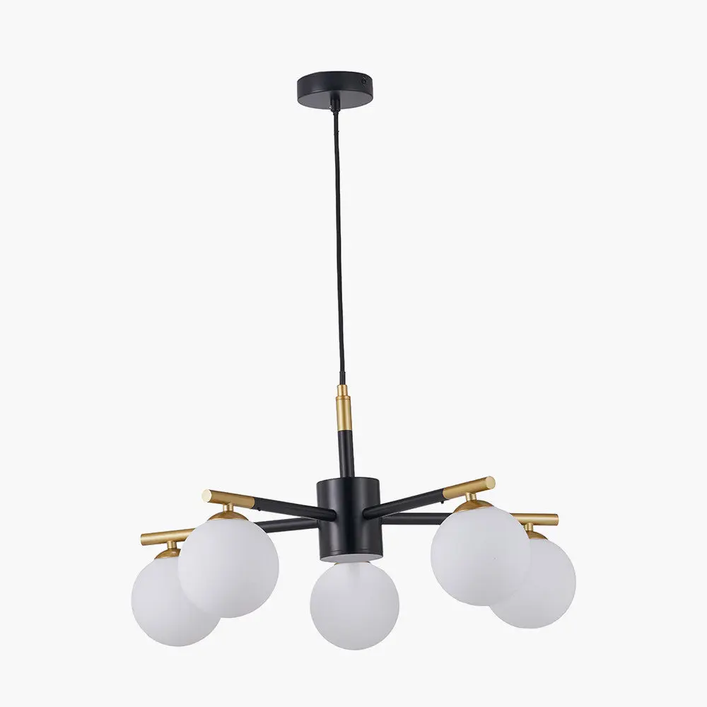 Wanda White Orb and Black Metal 5 Light Pendant - Image 11