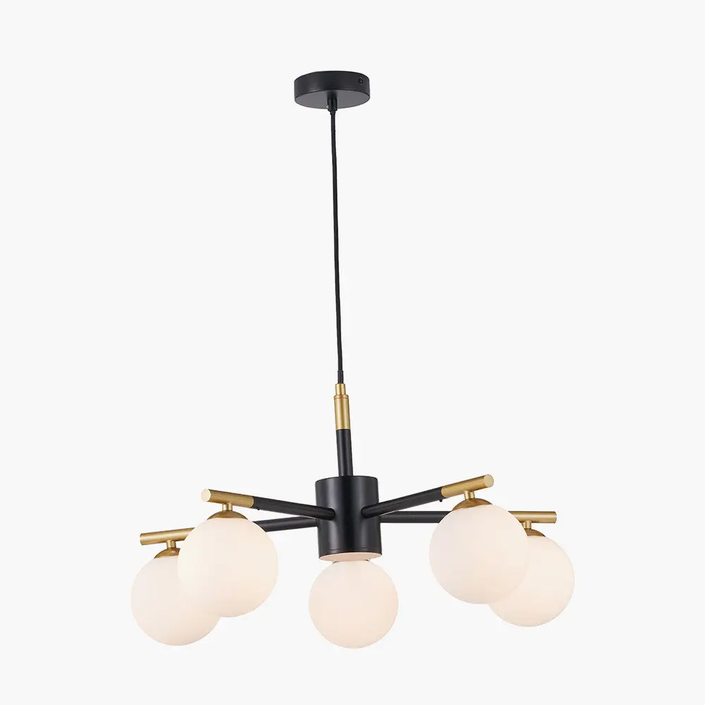 Wanda White Orb and Black Metal 5 Light Pendant - Image 4