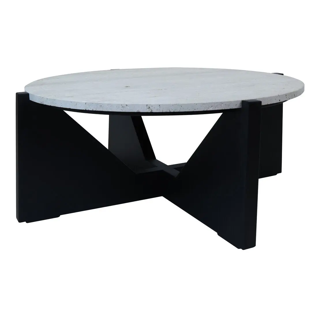 Wenton Travertine Top Coffee Table with Black Acacia Wood Frame - Image 10