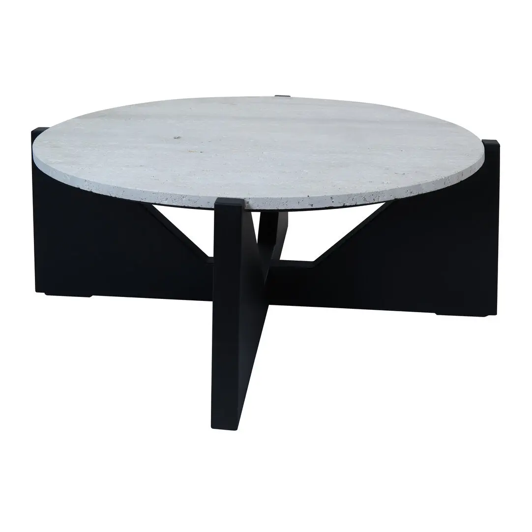 Wenton Travertine Top Coffee Table with Black Acacia Wood Frame - Image 11