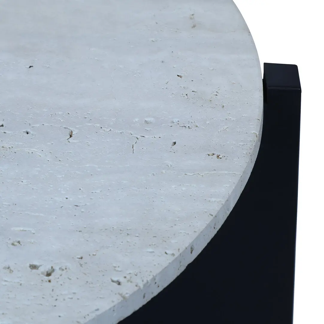 Wenton Travertine Top Coffee Table with Black Acacia Wood Frame - Image 4