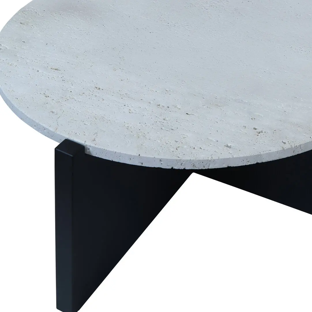 Wenton Travertine Top Coffee Table with Black Acacia Wood Frame - Image 9