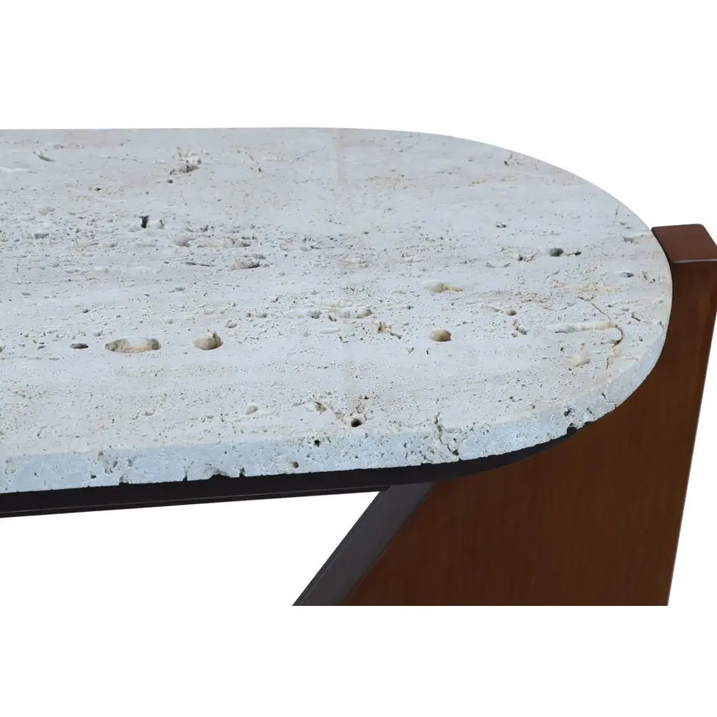 Wenton Travertine Top Console Table with Acacia Wood Frame - Image 10