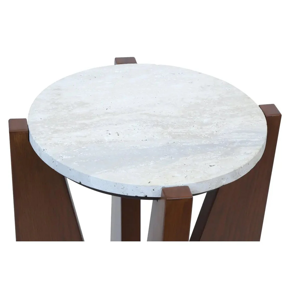 Wenton Travertine Top Side Table with Acacia Wood Frame - Image 7