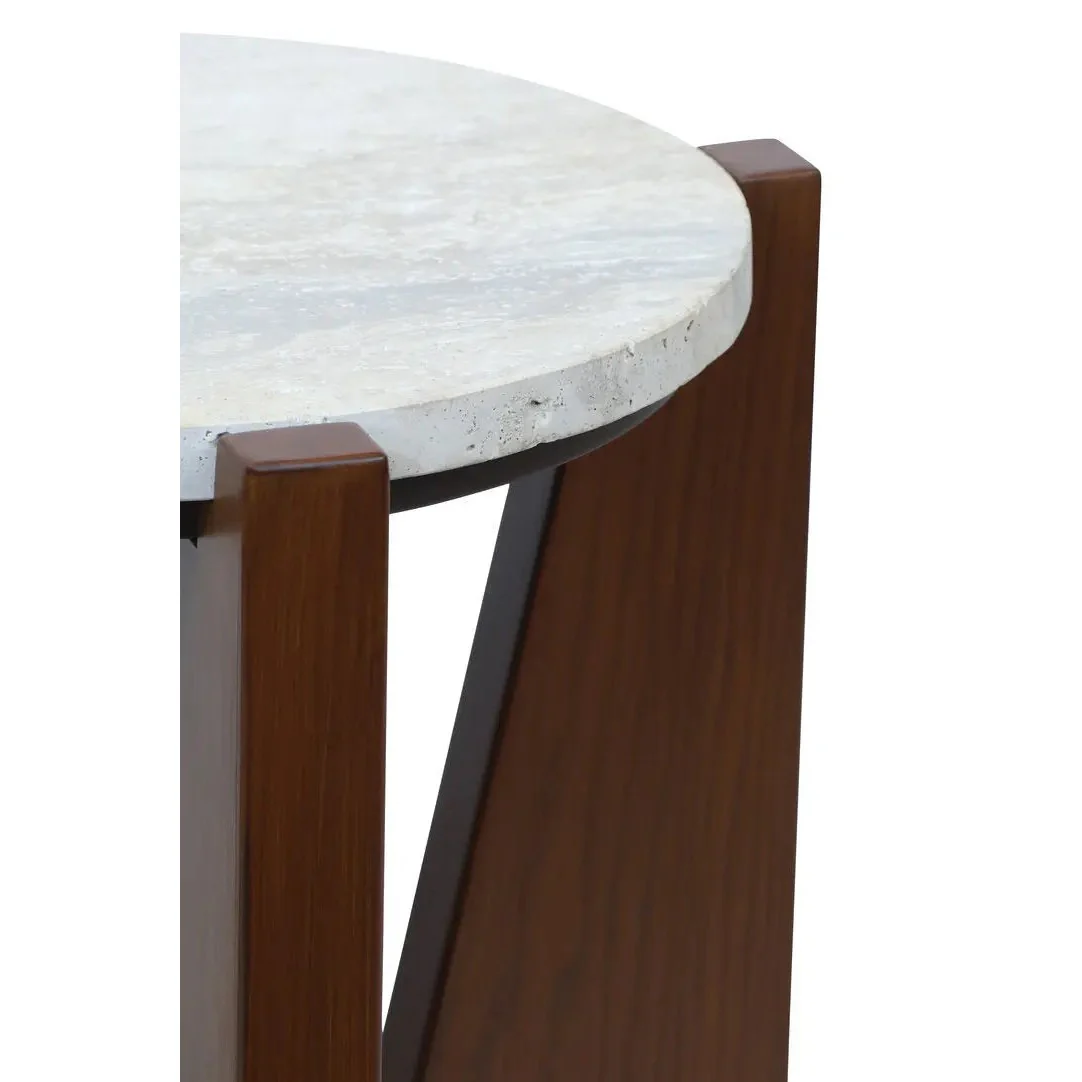 Wenton Travertine Top Side Table with Acacia Wood Frame - Image 8