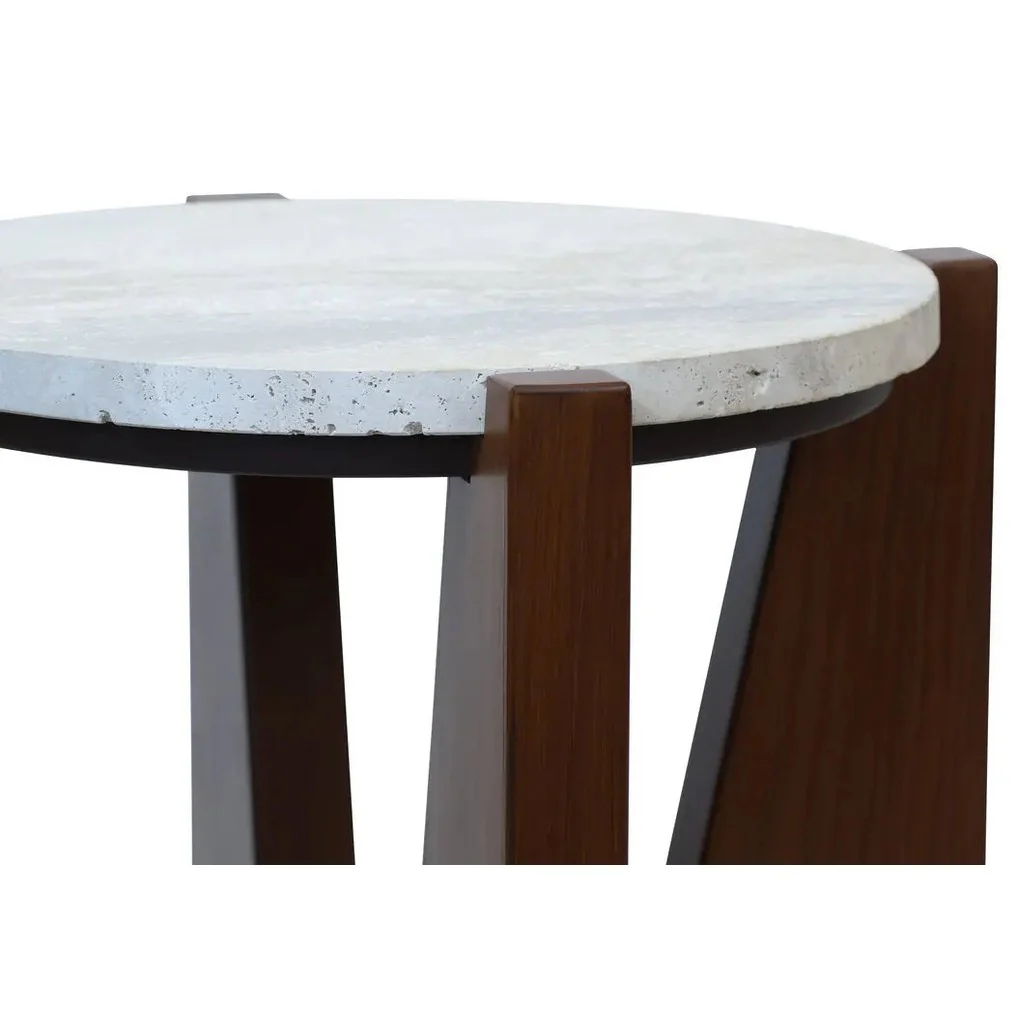 Wenton Travertine Top Side Table with Acacia Wood Frame - Image 9