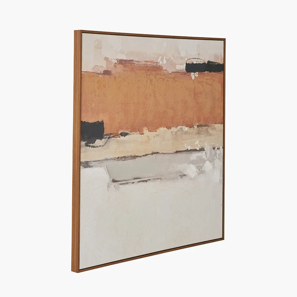 Terracotta & White Abstract Square Canvas – Oak Effect Frame Wall Art - Image 3