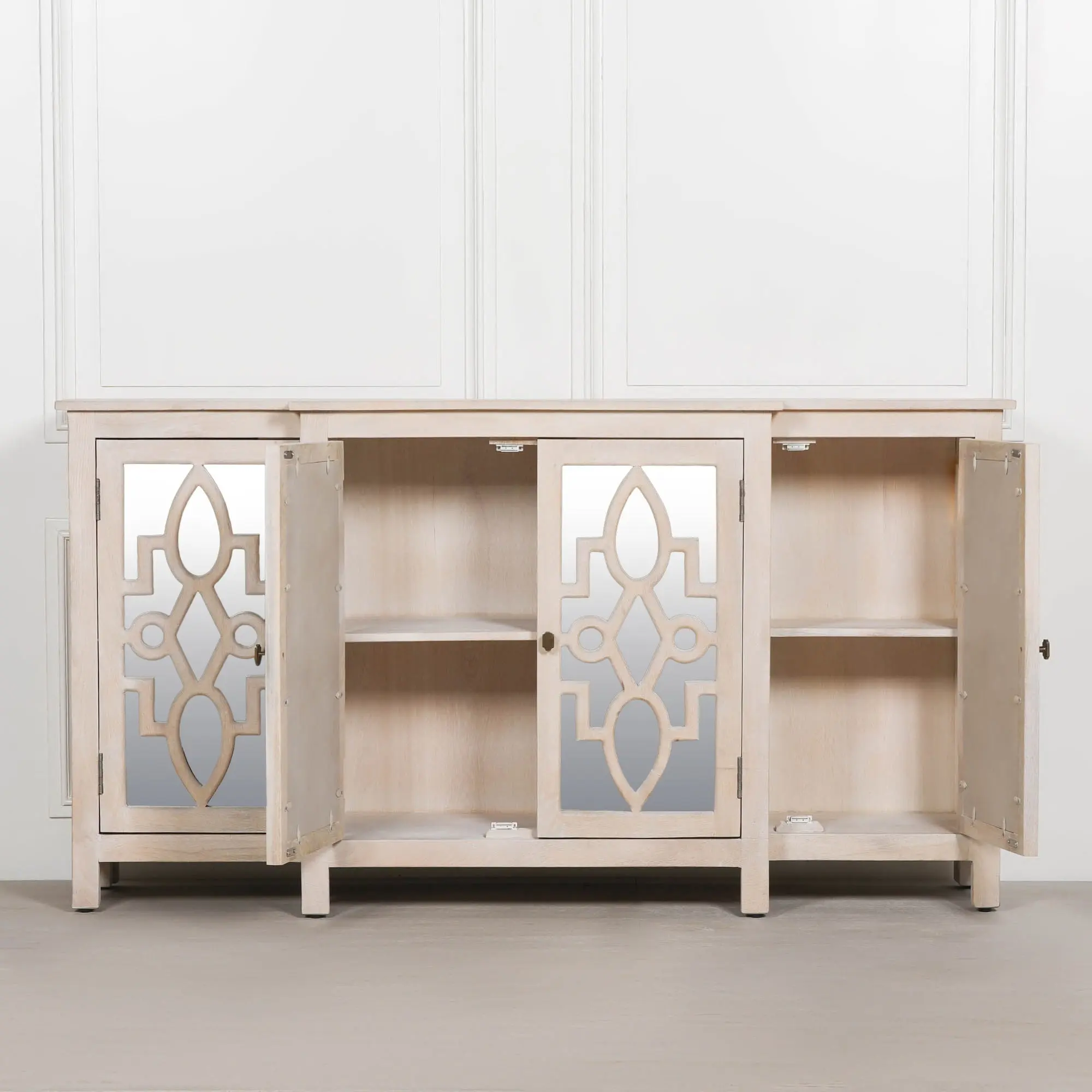 Wooden 4 Door Mirrored Breakfront Sideboard with Brass Handles - Image 15